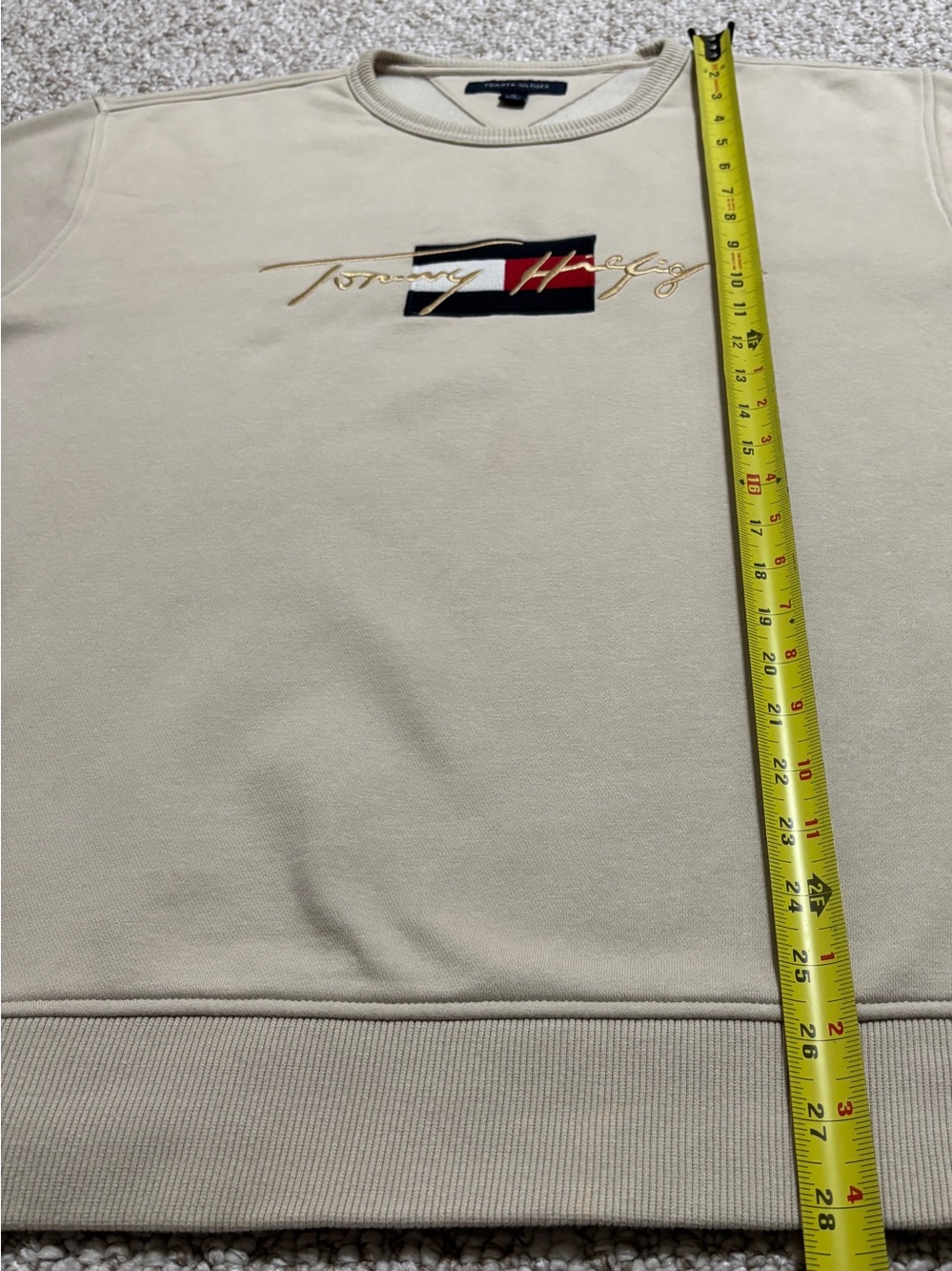 Tommy Hilfiger Men’s Embroidered Signature Flag Crewneck Sweatshirt Beige XL - Picture 7 of 11